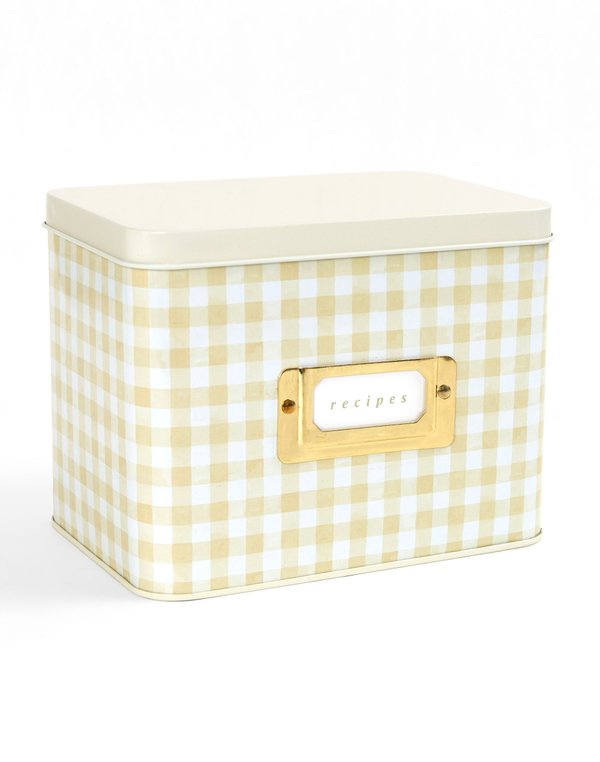 Beige Gingham Tin Recipe Box, 4 of 6