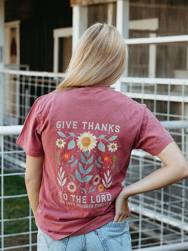 Give Thanks To The Lord Sunflowers Tee - Crimson, 1 of 4