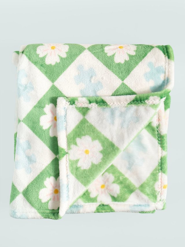 Puzzle Lover Floral Checkerboard Fleece Throw Blanket, 5 of 6