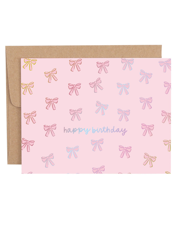 Happy Birthday Pink Coquette Bows Greeting Card, 1 of 1