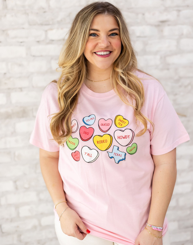 Texas Conversation Hearts - Callie Tee - Blush, 1 of 3