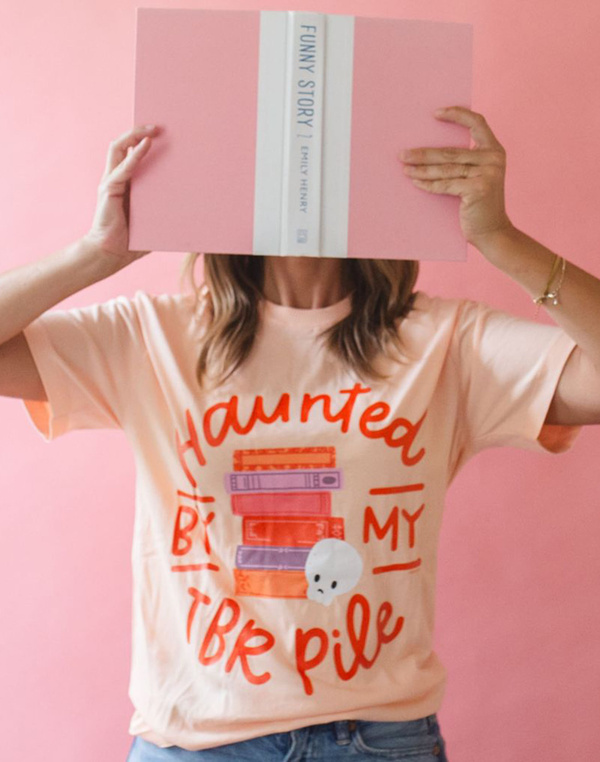 Haunted By My TBR Pile - Pippi Tee - Peachy Pink, 1 of 3