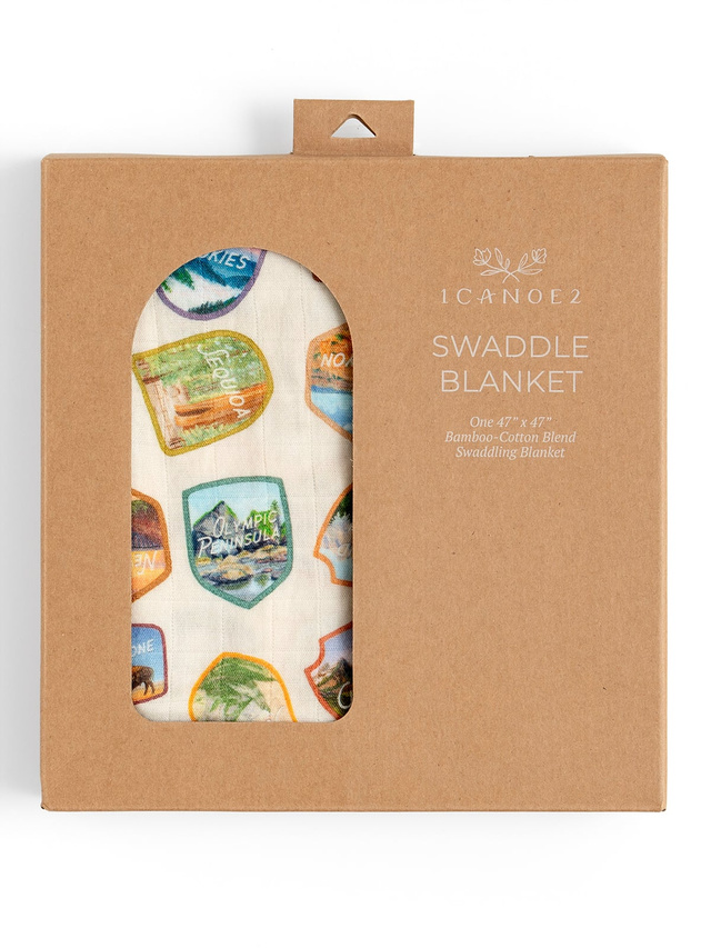 National Park Badges Muslin Baby Swaddle Blanket, 2 of 2