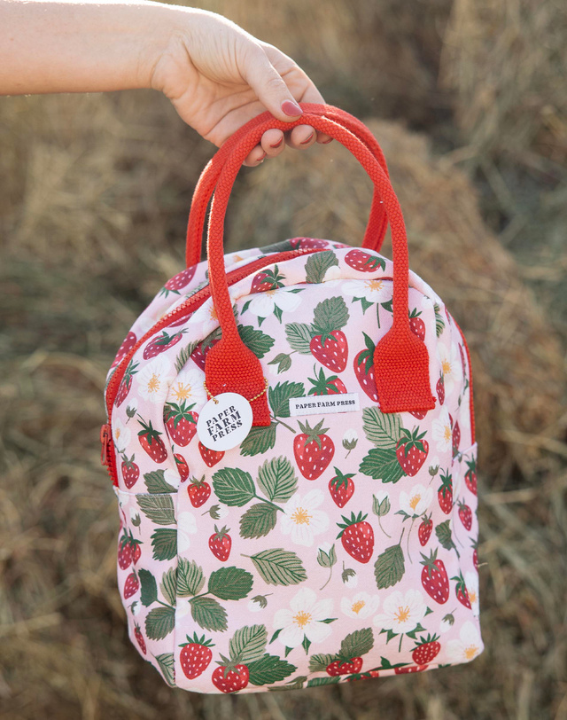 Strawberry Patch Reusable Canvas Lunch Tote Bag, 5 of 9