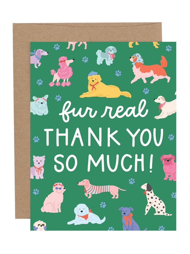 Fur Real Dogs Thank You Greeting Card, 1 of 1