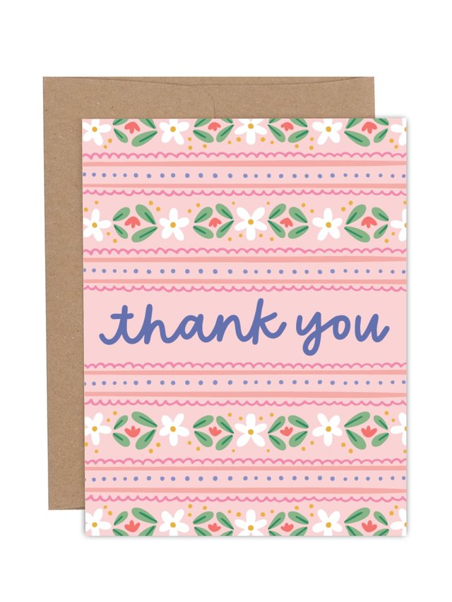 Pink Floral Thank You Greeting Card, 1 of 1