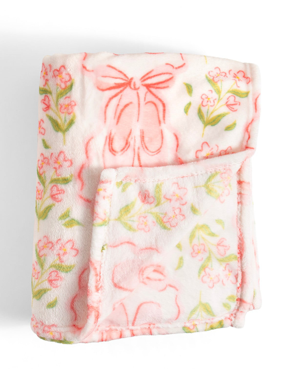 Pink Ballet Slippers & Florals Fleece Throw Blanket, 6 of 7