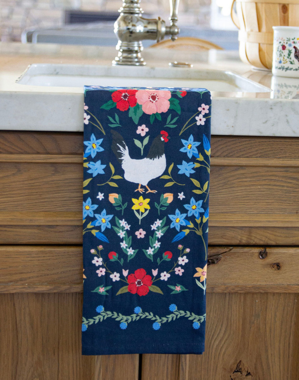 Chickens Folk Floral Tea Towel, 2 of 8