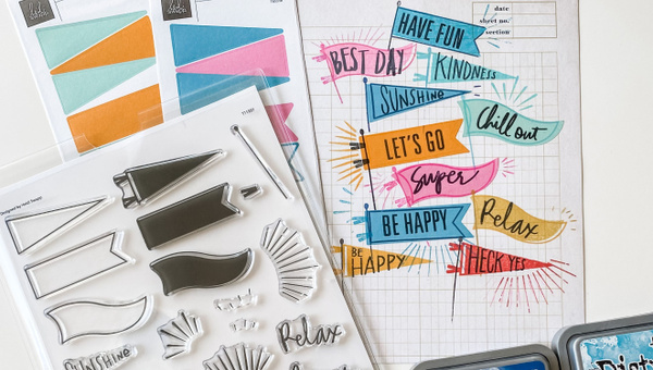 Stamp Set : 6×8 Be Happy Pennant Flags, 2 of 6