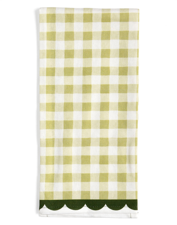 Green Gingham Scalloped Tea Towel, 1 of 11