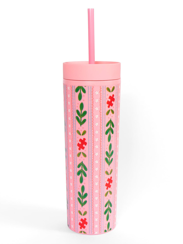 Puzzle Lover Floral 16oz Skinny Acrylic Tumbler – Pink, 4 of 4