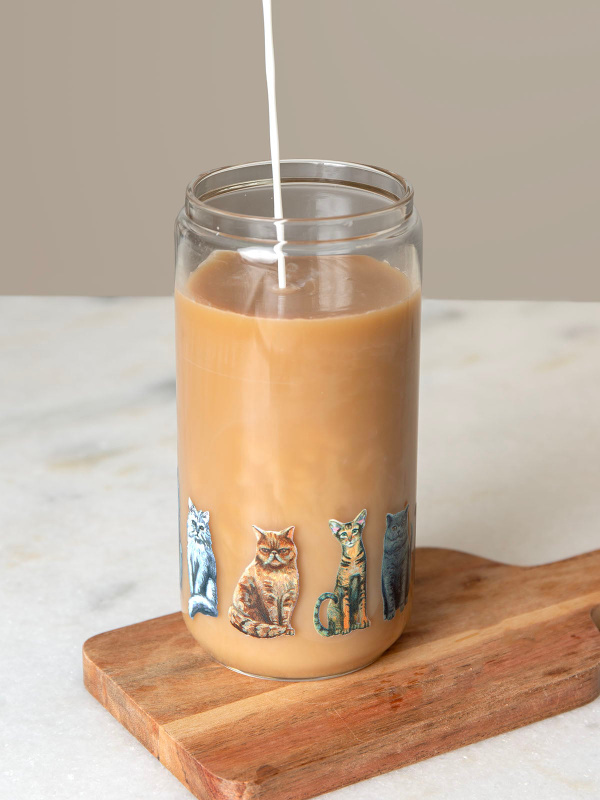 Feline Friends Cats 16oz Glass Can, 1 of 2