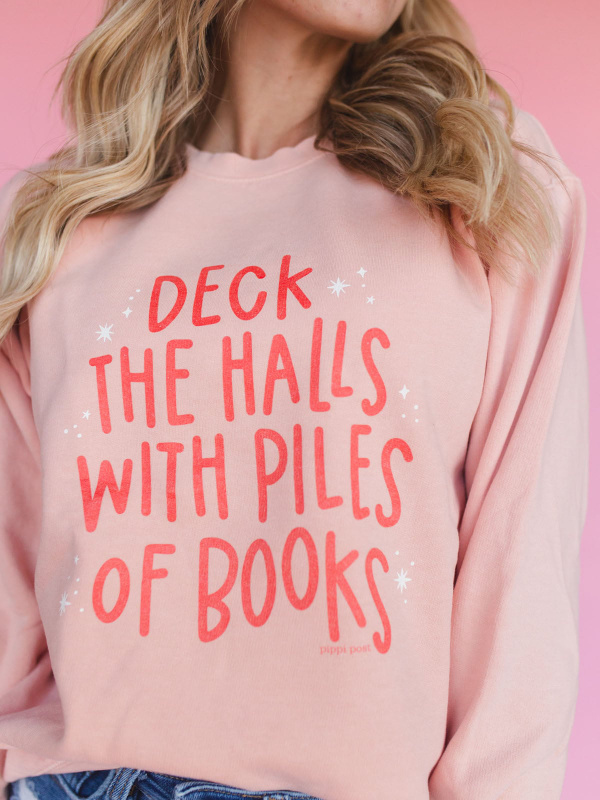 Deck The Halls With Piles of Books Christmas Sweatshirt - Peachy, 3 of 4