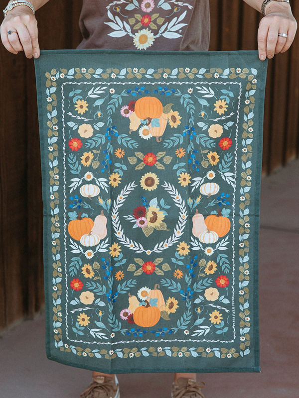 Pumpkin Folk Floral Fall Tea Towel, 2 of 4