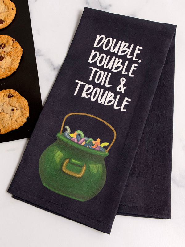 Cauldron Candy Halloween Kitchen Tea Towel, 1 of 3