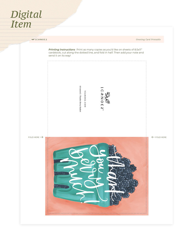 Digital Printable Thanks Berry Basket Greeting Card, 1 of 1