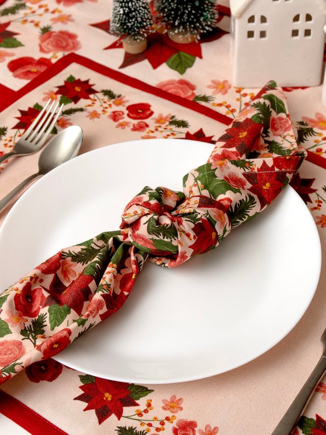 Yuletide Blooms Christmas Cotton Cloth Table Napkins Set, 2 of 4