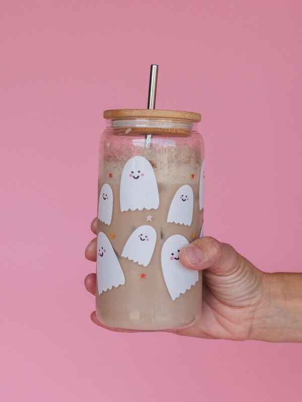 Happy Ghosts Halloween Glass Can, 1 of 4