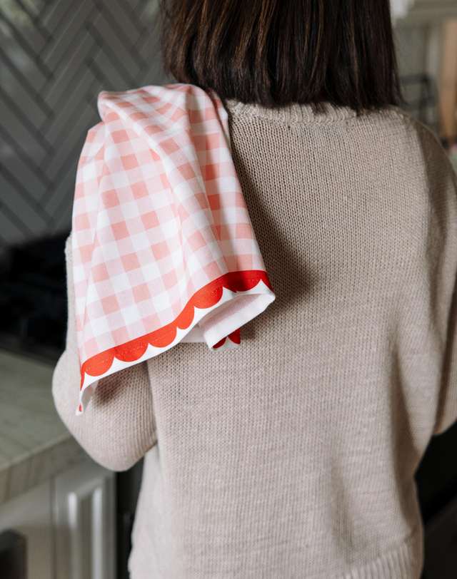 Pink Gingham Scalloped Tea Towel, 3 of 12