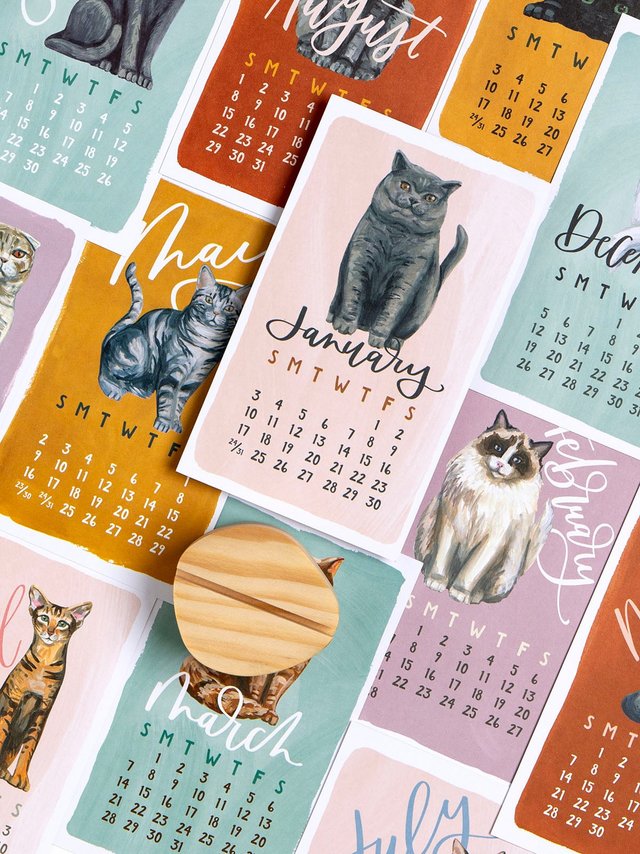 Feline Friends Cats 2027 Mini Desk Calendar + Wooden Block, 2 of 8