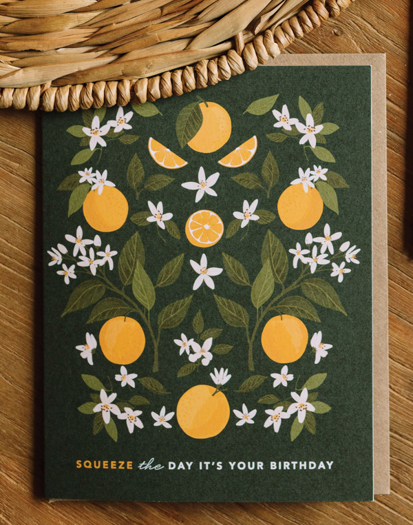 Squeeze The Day It's Your Birthday Orange Greeting Card, 2 of 2