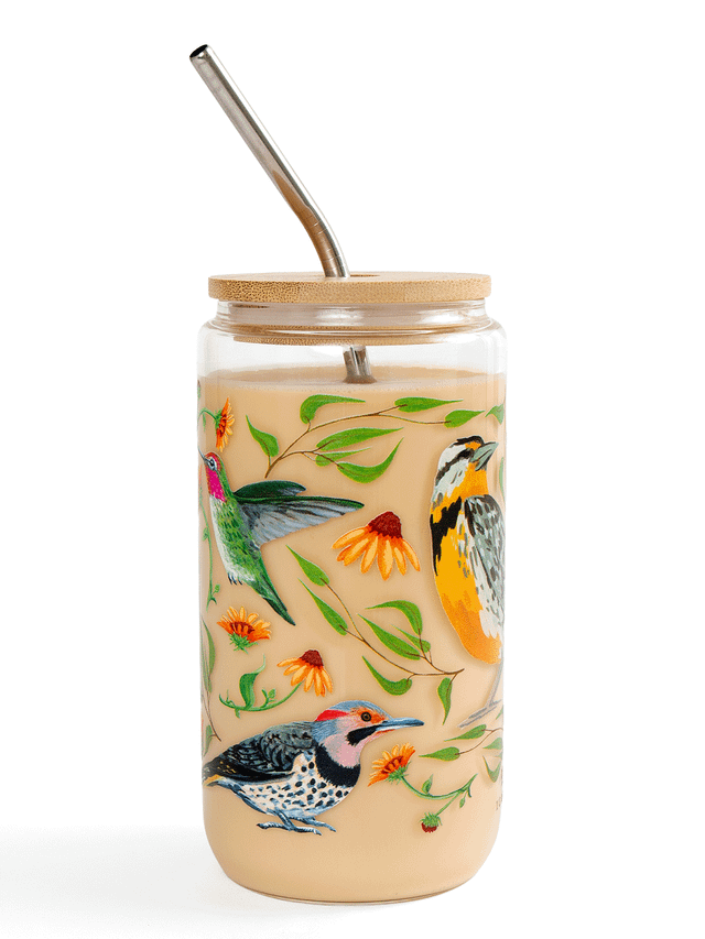 Feathered Friends Birds & Florals Glass Can, 3 of 5