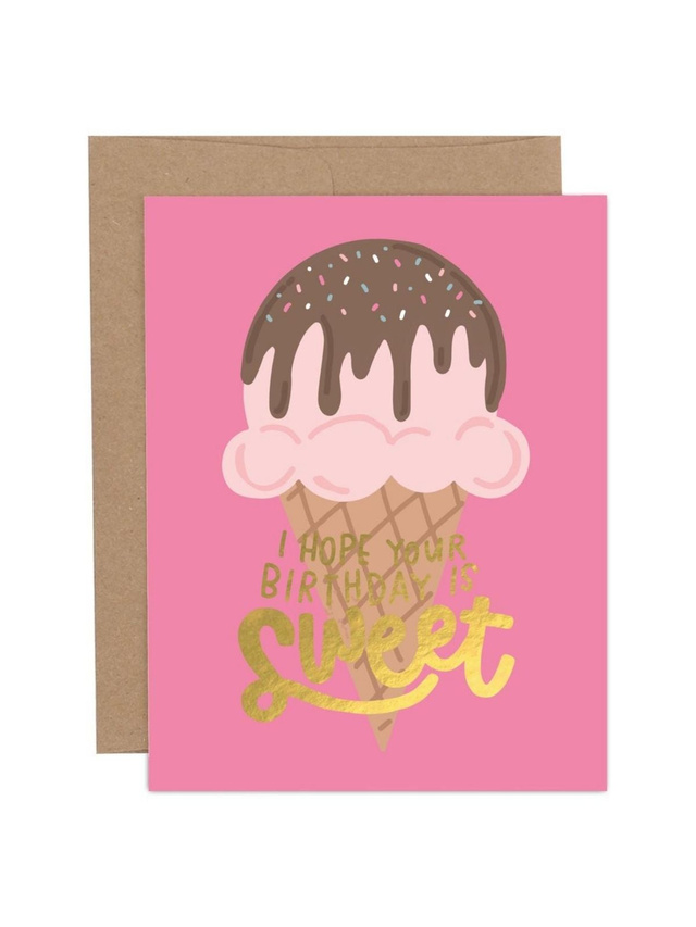 I Hope Your Birthday Is Sweet Ice Cream Cone Greeting Card, 1 of 1