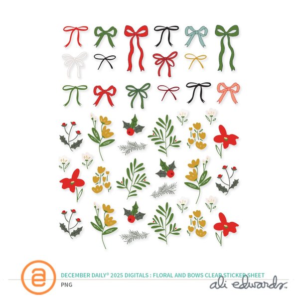 December Daily® 2025 Digital Floral + Bows Clear Sticker Sheet, 1 of 1