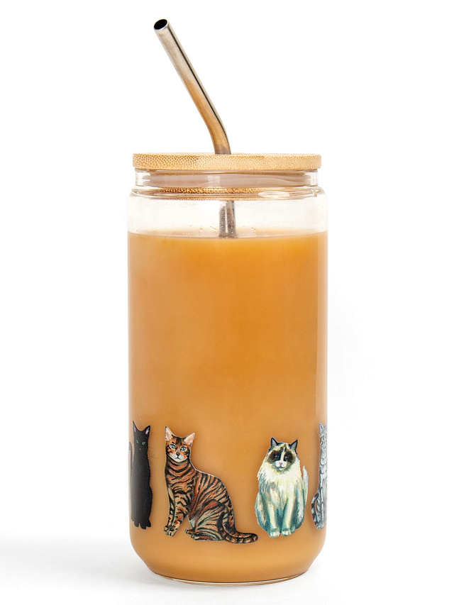 Feline Friends Cats 16oz Glass Can, 2 of 2