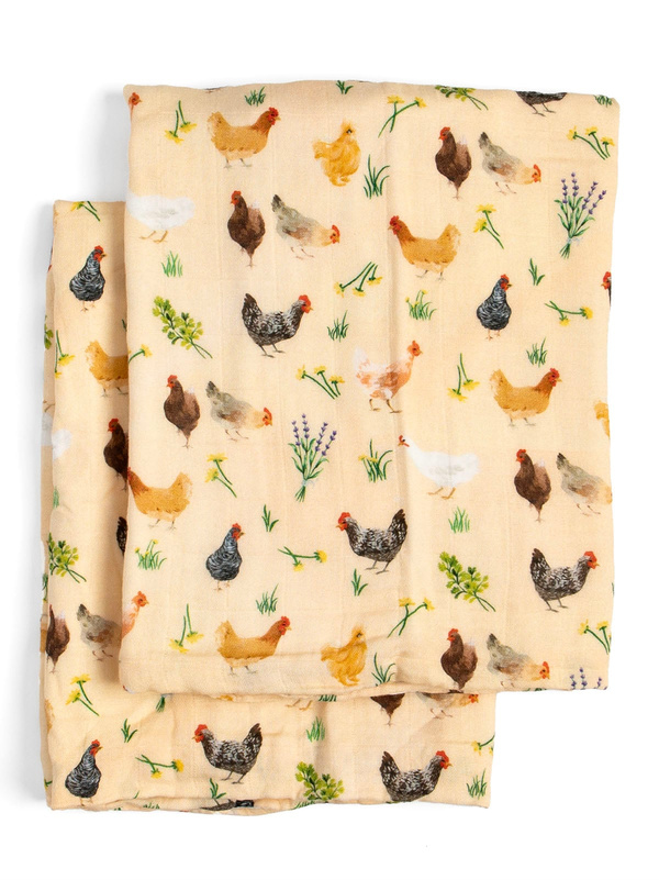 Chicken Meadows Baby Burp Cloths – Muslin Set of 2, 1 of 2