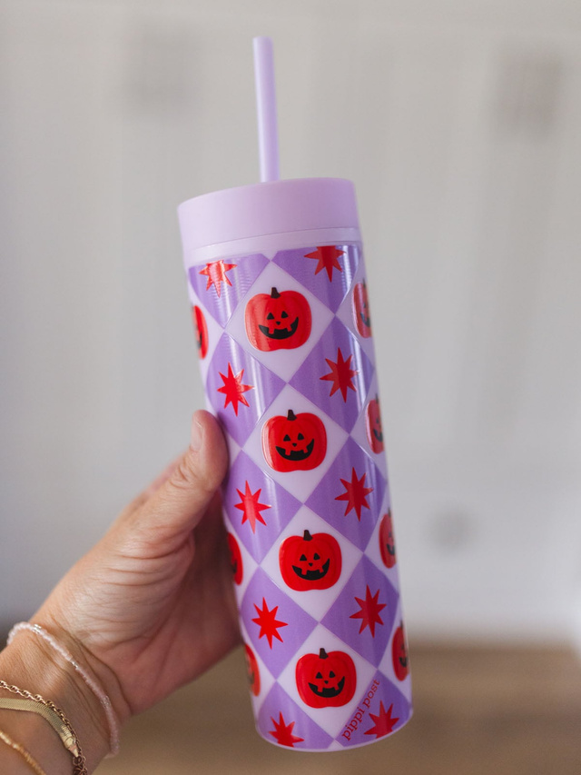 Pumpkins & Stars Halloween 16oz Skinny Acrylic Tumbler - Lilac, 1 of 3