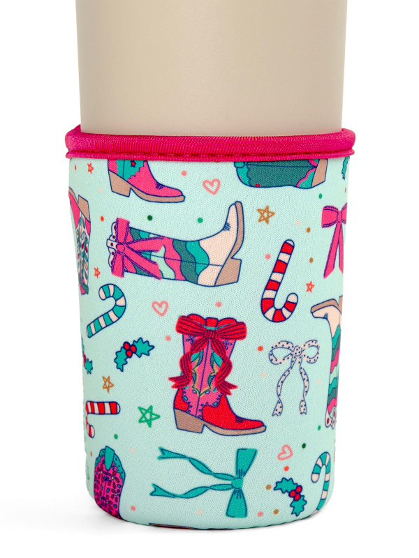 Christmas Western Cowgirl Boots Drink Sleeve, 1 of 2