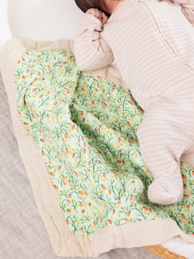 Strawberry Meadow Baby Lovey Muslin Blanket, 3 of 6