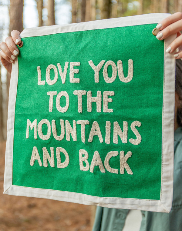 Mountains And Back Embroidered Canvas Banner, 5 of 6
