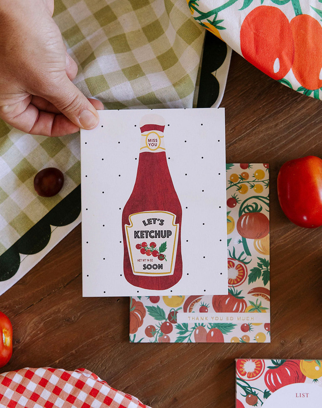 Miss You Ketchup Bottle Tomato Greeting Card, 2 of 2