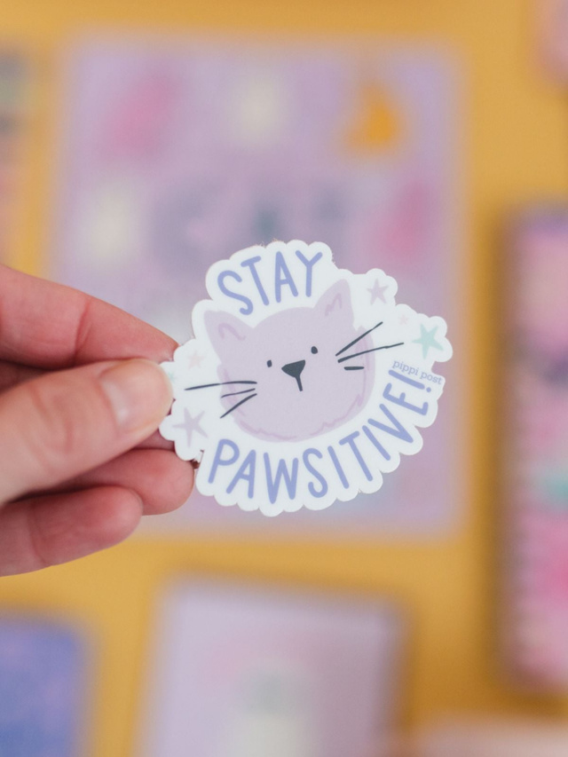 Stay Pawsitive Cat Decal Sticker, 1 of 4