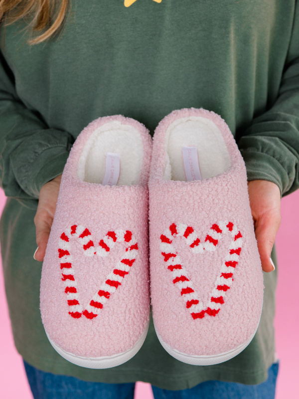Candy Cane Hearts Women’s Plush House Slippers, 1 of 5