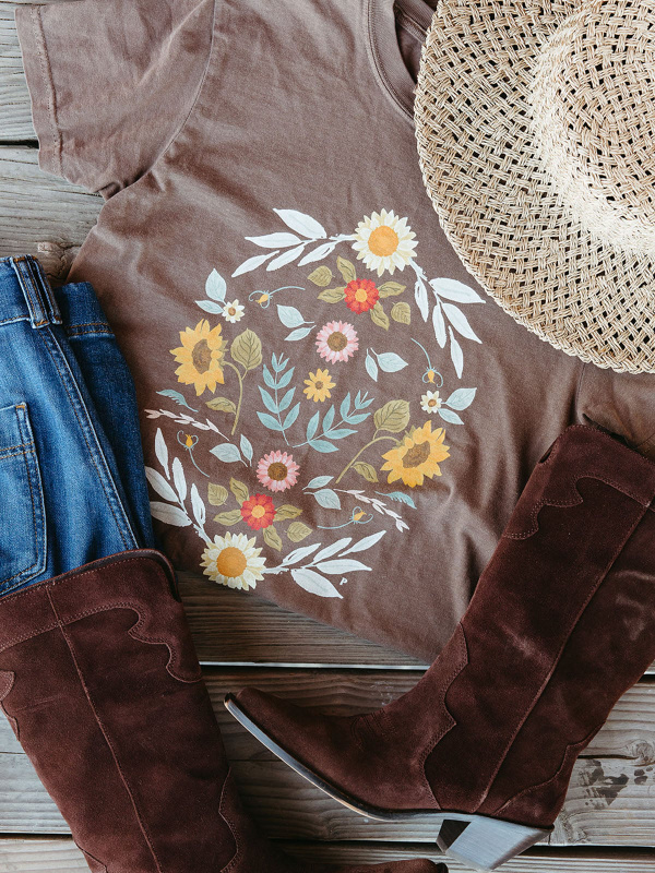 Harvest Floral Sunflowers Tee - Espresso, 3 of 4