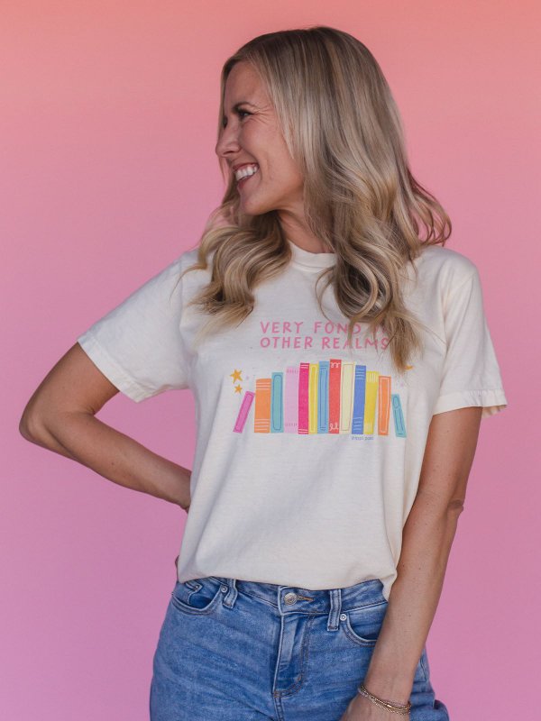 Very Fond of Other Realms Romantasy Bookshelf Tee - Ivory, 2 of 4