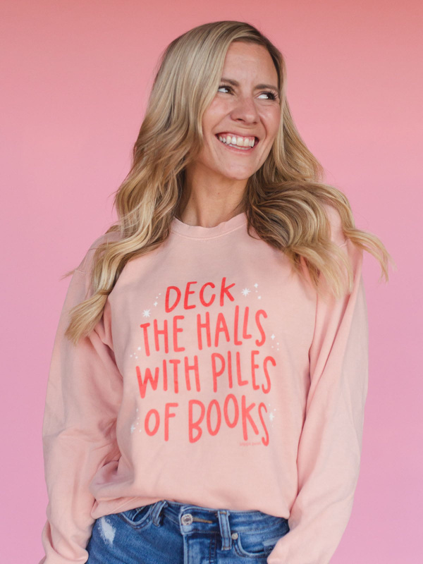 Deck The Halls With Piles of Books Christmas Sweatshirt - Peachy, 2 of 4