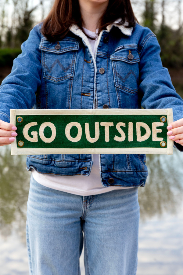 Green Go Outside Embroidered Canvas Banner, 1 of 4