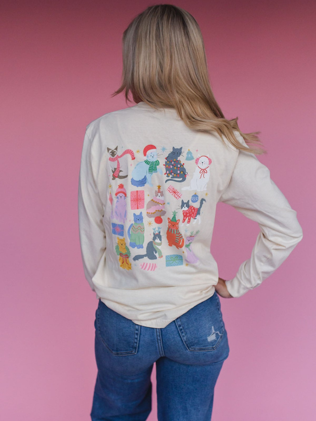 Christmas Cats Long-Sleeve Tee - Ivory, 1 of 6