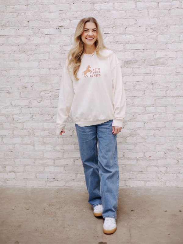 Hold Your Horses Western Sweatshirt - Ivory, 3 of 5