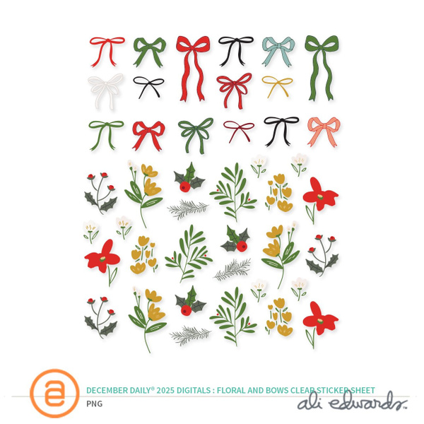 December Daily® 2025 Digital Floral + Bows Clear Sticker Sheet, 1 of 1