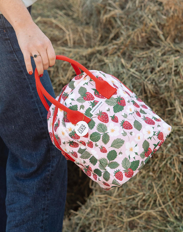 Strawberry Patch Reusable Canvas Lunch Tote Bag, 1 of 9