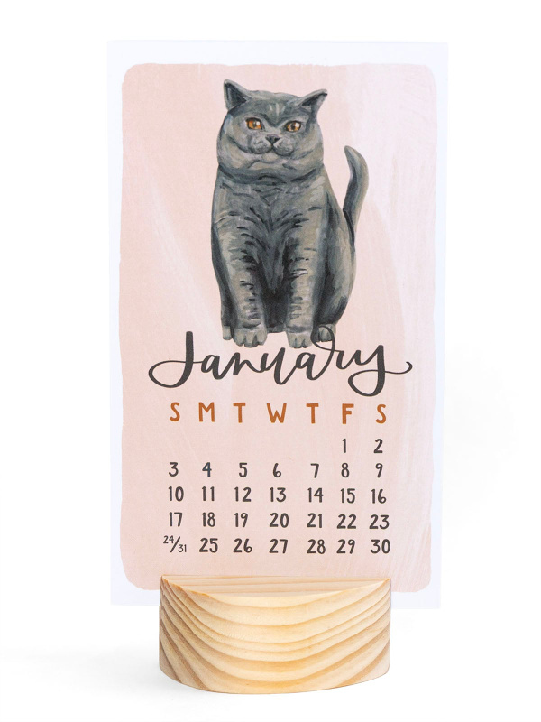 Feline Friends Cats 2027 Mini Desk Calendar + Wooden Block, 2 of 7