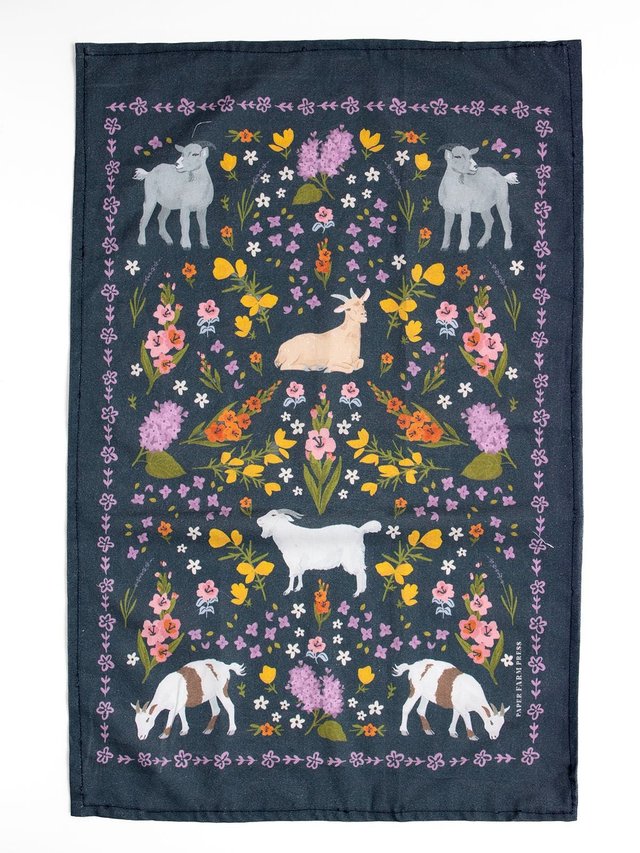 Goats Folk Floral Tea Towel, 4 of 7