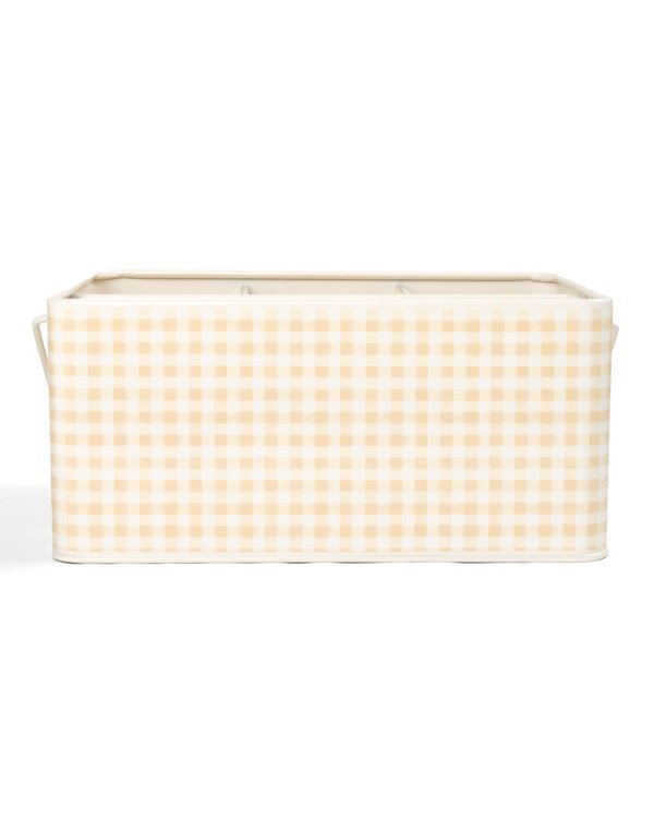 Beige Gingham Tin Utensil Caddy, 1 of 3