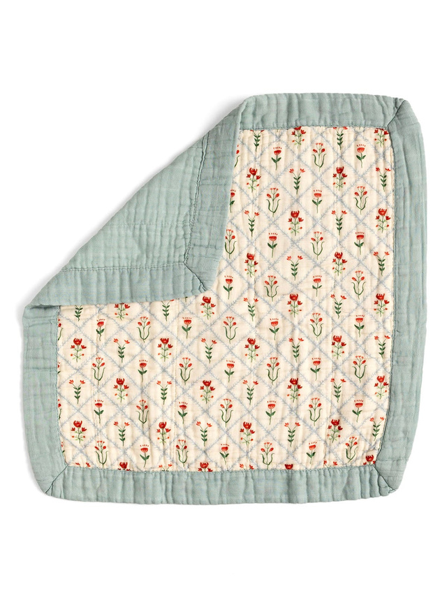 Scandinavian Folk Floral Diamond Baby Lovey Muslin Blanket, 1 of 3