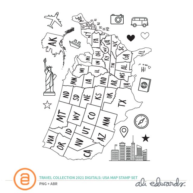 Travel Collection 2021 Digital USA Map 6×8 Stamp Set, 1 of 1